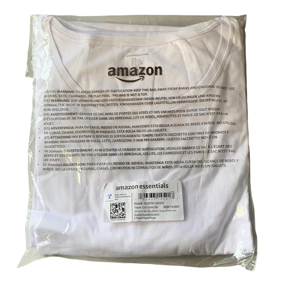 Amazon Essentials‎ T-Shirt Womens 3X Plus White Scoop Neck Short Sleeve NEW